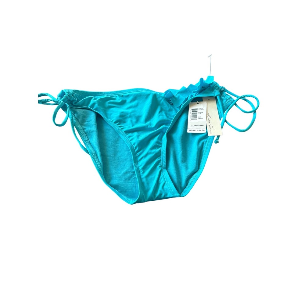 NWT Kenneth Cole New York Adjustable Hipster Bikini Bottom Ruffle Blue KC1TV93 L